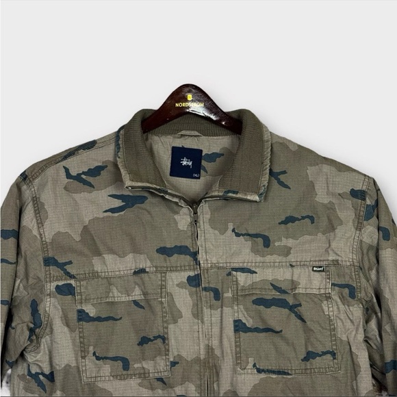 Vtg Stussy Full Zip Camo Jacket Men’s XL Green Long Sleeve Preppy Street Wear - Picture 4 of 12